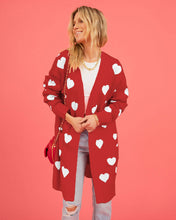 Load image into Gallery viewer, Valentine's Day Cardigan Heart Pattern Ribbed Trim Open Front Cardigan