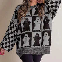 Load image into Gallery viewer, Long Sleeve Ghost Halloween Checkered Sweater