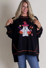 Load image into Gallery viewer, Black Halloween Sequin Ghost Long Sleeve Top