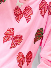 Load image into Gallery viewer, Sequin Bowknot Patched Graphic Christmas Sweatshirt