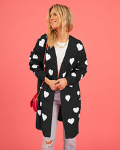 Load image into Gallery viewer, Valentine's Day Cardigan Heart Pattern Ribbed Trim Open Front Cardigan