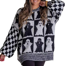 Load image into Gallery viewer, Long Sleeve Ghost Halloween Checkered Sweater