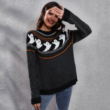 Load image into Gallery viewer, Ribbed Round Neck Ghost Long Sleeve Pullover Sweater