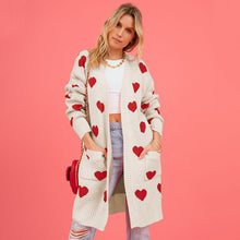 Load image into Gallery viewer, Valentine's Day Cardigan Heart Pattern Ribbed Trim Open Front Cardigan
