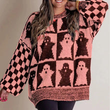 Load image into Gallery viewer, Long Sleeve Ghost Halloween Checkered Sweater