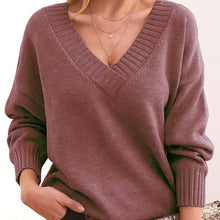 Load image into Gallery viewer, Long Sleeve V Neck Loose Sweaters Knit Pullover