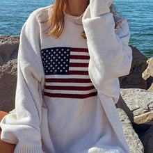 Load image into Gallery viewer, Loose Long Sleeves Round Neck Flag Emboridery Sweater
