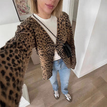 Load image into Gallery viewer, Casual Knit Leopard Print Long Sleeve V Neck Button Down Sweater Cardigan