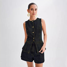 Load image into Gallery viewer, Sleeveless Buttons Down Top and Shorts Denim Two Piece Set