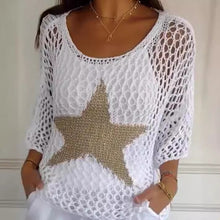 Load image into Gallery viewer, Five-Star Round Neck Hollow Crochet Top