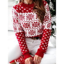 Load image into Gallery viewer, Christmas Snowflake Long Sleeve Crew Neck Pullover Sweater