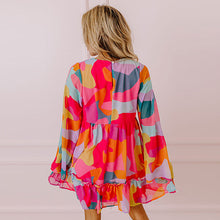 Load image into Gallery viewer, Loose Abstract Print Bell Long Sleeve V Neck Babydoll Dress