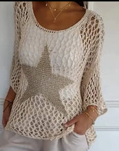Load image into Gallery viewer, Five-Star Round Neck Hollow Crochet Top
