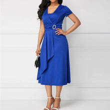 Load image into Gallery viewer, Elegant V-Neck Asymmetrical Ruffled Midi Dress
