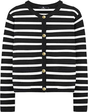Load image into Gallery viewer, Casual Stripe Buttons Round Neck Cardigan
