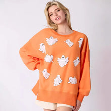Load image into Gallery viewer, Orange Embroidered Sequin Ghost All Over Sweatshirt