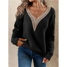 Load image into Gallery viewer, Long Sleeve V-neck Lace Patchwork Sweater