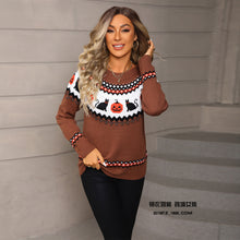 Load image into Gallery viewer, Pumpkin Print Long Sleeves Knit Crewneck Casual Pullover Halloween Party Sweater