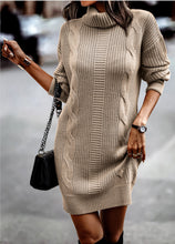 Load image into Gallery viewer, Turtleneck Ribbed Long Sleeve Sweater Dress