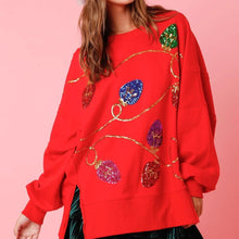 Load image into Gallery viewer, Christmas Lights Sequin Long Sleeve Slit Pullover Sweatshirt
