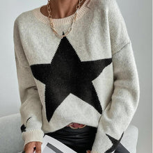 Load image into Gallery viewer, Casual Long Sleeve Crewneck Star Print Pullover Knit Sweater Top