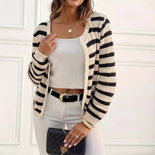 Load image into Gallery viewer, Striped Knitted Button Crew Neck Cardigan