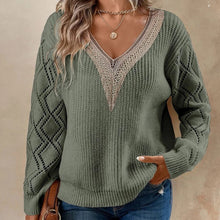 Load image into Gallery viewer, Classic V-Neck Lace Trim Casual Knitted Sweater