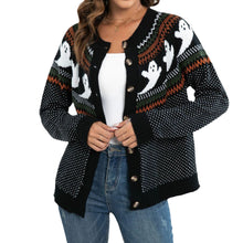 Load image into Gallery viewer, Halloween Ghost Retro Polka Dot Long-sleeved Knitted Cardigan Sweater