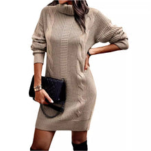 Load image into Gallery viewer, Turtleneck Ribbed Long Sleeve Sweater Dress
