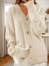 Load image into Gallery viewer, Button-Down Jacquard Long-Sleeved V-Neck Knitted Cardigan