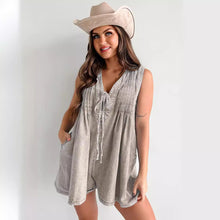 Load image into Gallery viewer, Sleeveless V-neck Babydoll Denim Romper