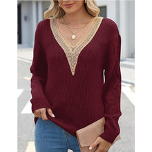Load image into Gallery viewer, Long Sleeve V-neck Lace Patchwork Sweater