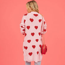 Load image into Gallery viewer, Valentine's Day Cardigan Heart Pattern Ribbed Trim Open Front Cardigan