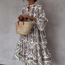 Load image into Gallery viewer, Boho Printed V-neck Bell Sleeves Tiered Loose Mini Dress