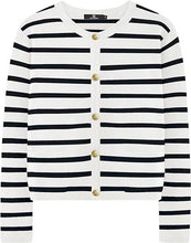 Load image into Gallery viewer, Casual Stripe Buttons Round Neck Cardigan