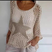 Load image into Gallery viewer, Five-Star Round Neck Hollow Crochet Top