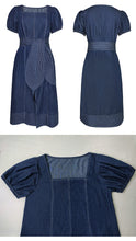 Load image into Gallery viewer, Classic Slit Square Short Sleeve Slit Front Midi Denim Dress