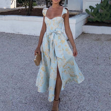 Load image into Gallery viewer, Vintage Elegant Print Split Front Maxi Dress