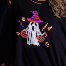 Load image into Gallery viewer, Black Halloween Sequin Ghost Long Sleeve Top