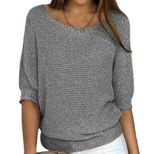 Load image into Gallery viewer, Round Neck Three-Quarter Sleeve Knitted Sweater