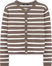 Load image into Gallery viewer, Casual Stripe Buttons Round Neck Cardigan
