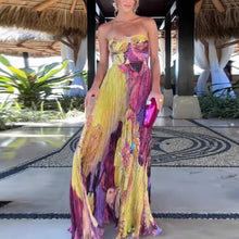 Load image into Gallery viewer, Elegant Vibrant Bold Floral Printed Pleated Maxi Dress