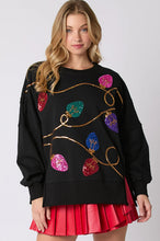 Load image into Gallery viewer, Christmas Lights Sequin Long Sleeve Slit Pullover Sweatshirt