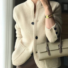 Load image into Gallery viewer, Button Stand Collar Cropped Knitted Cardigan