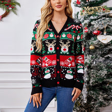 Load image into Gallery viewer, Christmas Cardigan Sweater with Reindeer and Snowman Design Holiday Knitwear