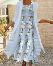 Load image into Gallery viewer, Blue Floral Midi Two Piece Dress