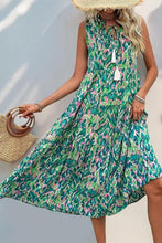 Load image into Gallery viewer, Bohemian Casual Sleeveless Printed Tiered Tassel Midi Dress