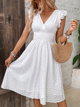 Load image into Gallery viewer, White Shirred Waist Surplice V Neck Midi Dress