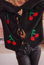 Load image into Gallery viewer, Cherry Embroidered Tied Up Cardigan Sweater