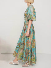 Load image into Gallery viewer, Vintage Short Sleeves V-neck Printed Maxi Dress